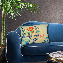 ヴィンテージ花カーネーションモノグラムのチューリップ アクセントクッション