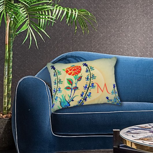 ヴィンテージ花カーネーションモノグラムのチューリップ アクセントクッション