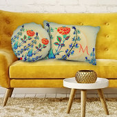 ヴィンテージ花カーネーションモノグラムのチューリップ アクセントクッション