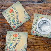 ヴィンテージ花カーネーションモノグラムのチューリップ ストーンコースター