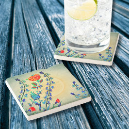 ヴィンテージ花カーネーションモノグラムのチューリップ ストーンコースター