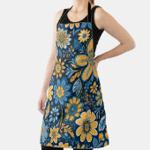 ヴィンテージ花デザインヒッピーレトロイエローブルー エプロン (インサイチュ)