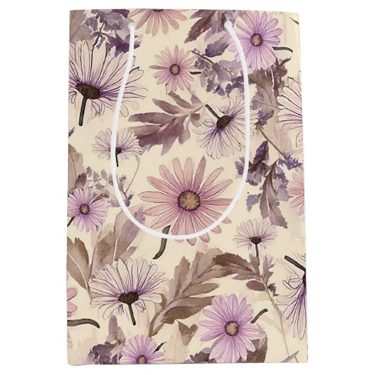 ヴィンテージ花デザイン ミディアムペーパーバッグ (正面)