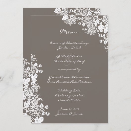ヴィンテージ花ドリフトグレイ結婚のメニュー メニュー (正面/裏面)