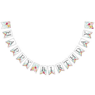 ヴィンテージ花ハッピーバースデーバナー バンティングフラッグ