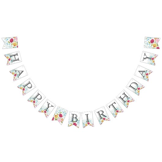 ヴィンテージ花ハッピーバースデーバナー バンティングフラッグ (全)