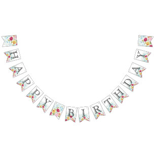 ヴィンテージ花ハッピーバースデーバナー バンティングフラッグ