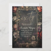 ヴィンテージ花バラゴシック60誕生日 招待状 (正面)