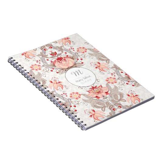ヴィンテージ花パターンダマスク織のモノグラムSのノート ノートブック (右側)