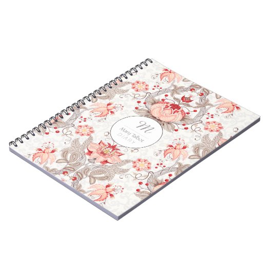 ヴィンテージ花パターンダマスク織のモノグラムSのノート ノートブック (左側)