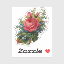 ヴィンテージ花ピンクとブルーのバラフローラ シール