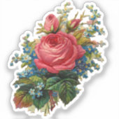 ヴィンテージ花ピンクとブルーのバラフローラ シール (正面)