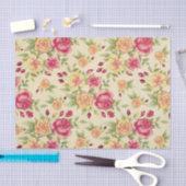 ヴィンテージ花ピンクイエローローズ 薄葉紙 (クラフト)