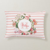 ヴィンテージ花ピンクストライプ色モノグラム アクセントクッション (裏面)