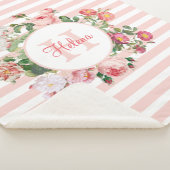 ヴィンテージ花ピンクストライプ色モノグラム シェルパブランケット (3/4)