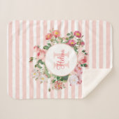 ヴィンテージ花ピンクストライプ色モノグラム シェルパブランケット (正面(横))