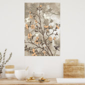 ヴィンテージ花ピーチ、トープグランジフローラカスタム ポスター (キッチン)