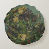 ヴィンテージ花ファンゴッホパンジーのバスケット ラウンドクッション (裏面)