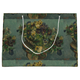 ヴィンテージ花ファンゴッホパンジーのバスケット ラージペーパーバッグ