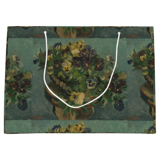 ヴィンテージ花ファンゴッホパンジーのバスケット ラージペーパーバッグ (正面)