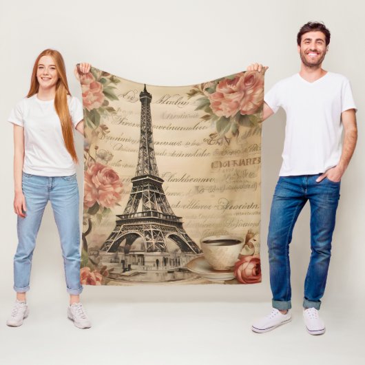 ヴィンテージ花フランスの書道パリ旅行 フリースブランケット (インサイチュ)