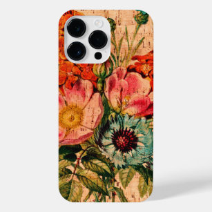 ヴィンテージ花フローラコルクプリントかわいい iPhone 14 PRO MAXケース