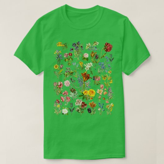 ヴィンテージ花フローラ植物図 Tシャツ (デザイン正面)