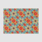 ヴィンテージ花モザイクタイル – ティール(緑がかった色)、オレンジ、赤 薄葉紙 (正面)