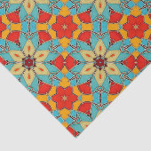 ヴィンテージ花モザイクタイル – ティール(緑がかった色)、オレンジ、赤 薄葉紙 (詳細)