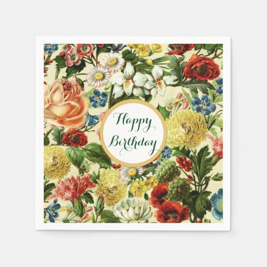 ヴィンテージ花モノグラムフローラ スタンダードカクテルナプキン (正面)