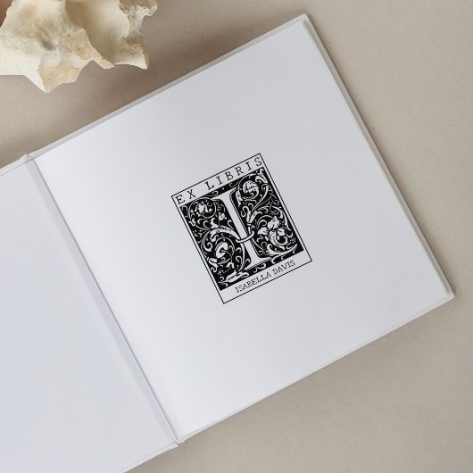 ヴィンテージ花モノグラムレターブックEx Libris ラバースタンプ