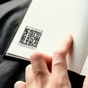 ヴィンテージ花モノグラムレターブックEx Libris ラバースタンプ
