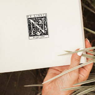 ヴィンテージ花モノグラムレターブックEx Libris ラバースタンプ