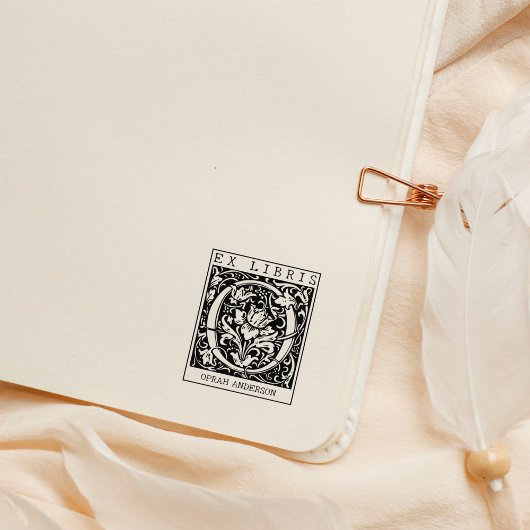 ヴィンテージ花モノグラムレターブックEx Libris ラバースタンプ