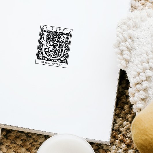 ヴィンテージ花モノグラムレターブックEx Libris ラバースタンプ