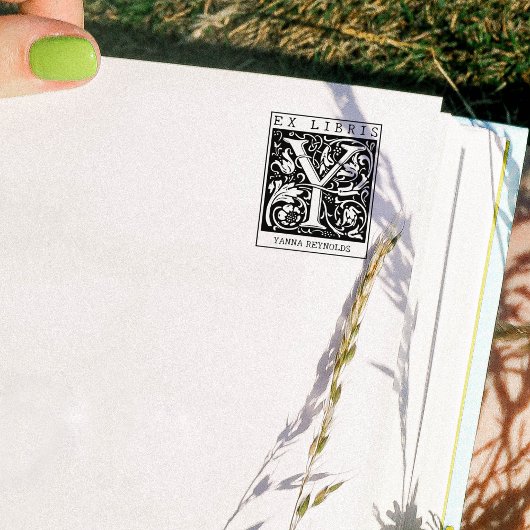 ヴィンテージ花モノグラムレターブックEx Libris ラバースタンプ