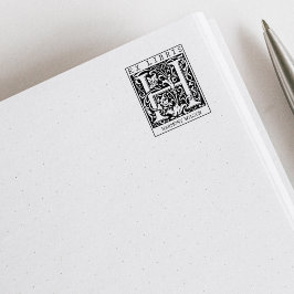 ヴィンテージ花モノグラムレターブックEx Libris ラバースタンプ