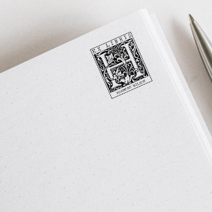 ヴィンテージ花モノグラムレターブックEx Libris ラバースタンプ