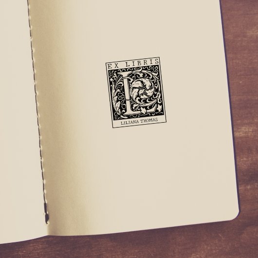 ヴィンテージ花モノグラムレターブックEx Libris ラバースタンプ