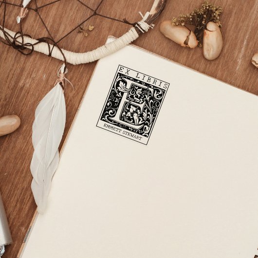 ヴィンテージ花モノグラムレターブックEx Libris ラバースタンプ