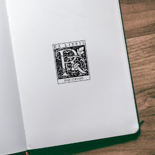 ヴィンテージ花モノグラムレターブックEx Libris ラバースタンプ