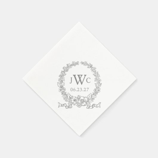 ヴィンテージ花リース | ベルサイユグレイ スタンダードカクテルナプキン (角)