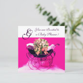 ヴィンテージ花付きパーム赤ちゃんシャワーモノグラム 招待状 (スタンド正面)