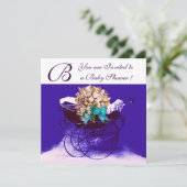 ヴィンテージ花付きパーム赤ちゃんシャワーモノグラム 招待状 (スタンド正面)