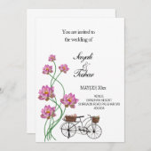 ヴィンテージ花付き自転車 招待状 (正面/裏面)