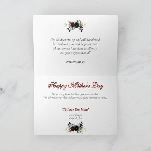 ヴィンテージ花写真母の日 カード (内部)