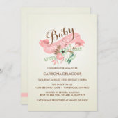 ヴィンテージ花及びバナー赤ちゃんシャワー招待状 招待状 (正面/裏面)