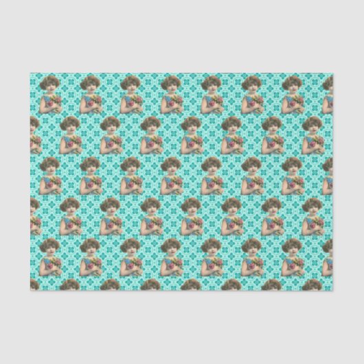 ヴィンテージ花女の子のパターン 薄葉紙 (正面)