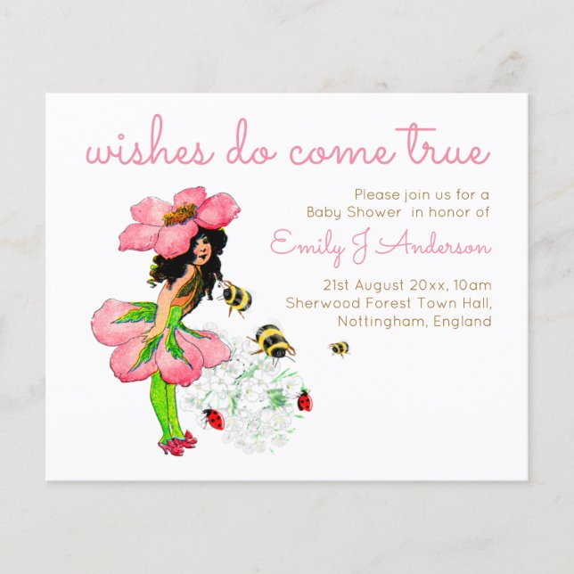 ヴィンテージ花妖精ピンクのハチ赤ちゃんシャワー (正面)