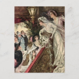 ヴィンテージ花嫁がブーケを投げ出し日付を保存 案内ポストカード